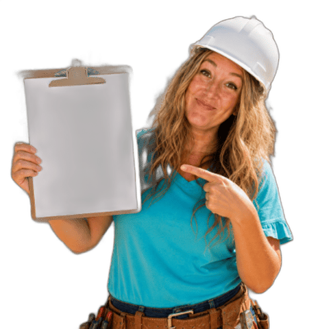 Jenny pointing to a clipboard listing Overtime Niches No One's Working